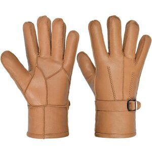 Harssidanzar Men's Winter Leather Gloves, Sheepskin, Warm, Shearling Lined, SM04